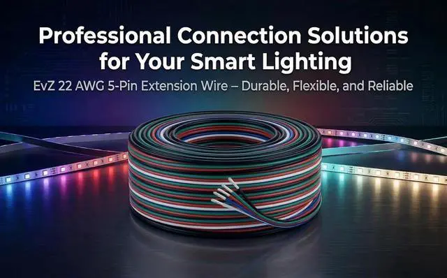 Alt view image 2 of 7 - EvZ 22 AWG 5-Pin RGBW LED Extension Cable (66ft/20m) - 5 Conductor 22 Gauge Parallel Hookup Wire for 5050 3528 RGB+White LED Strips, 12V/24V DC Ribbon Lights, Flexible tinned Copper (B-G-R-B-W)