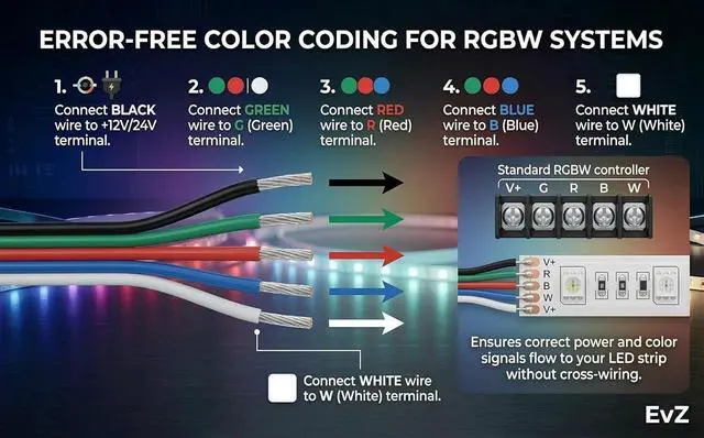 Alt view image 4 of 7 - EvZ 22 AWG 5-Pin RGBW LED Extension Cable (66ft/20m) - 5 Conductor 22 Gauge Parallel Hookup Wire for 5050 3528 RGB+White LED Strips, 12V/24V DC Ribbon Lights, Flexible tinned Copper (B-G-R-B-W)
