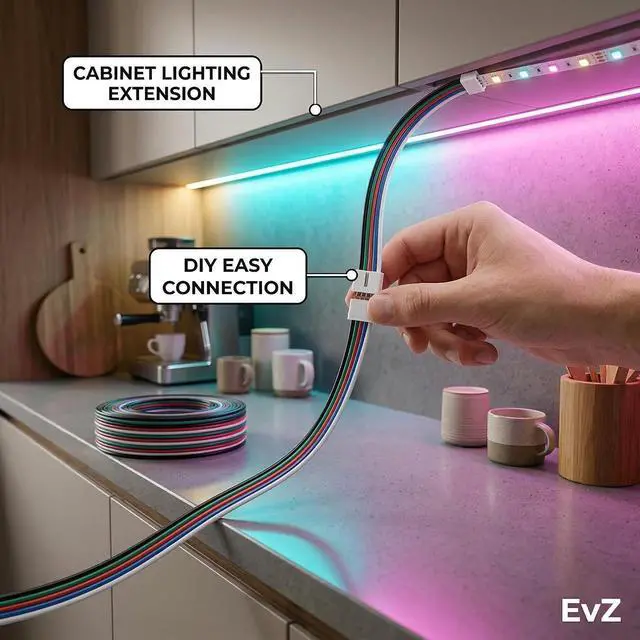 Alt view image 5 of 7 - EvZ 22 AWG 5-Pin RGBW LED Extension Cable (66ft/20m) - 5 Conductor 22 Gauge Parallel Hookup Wire for 5050 3528 RGB+White LED Strips, 12V/24V DC Ribbon Lights, Flexible tinned Copper (B-G-R-B-W)