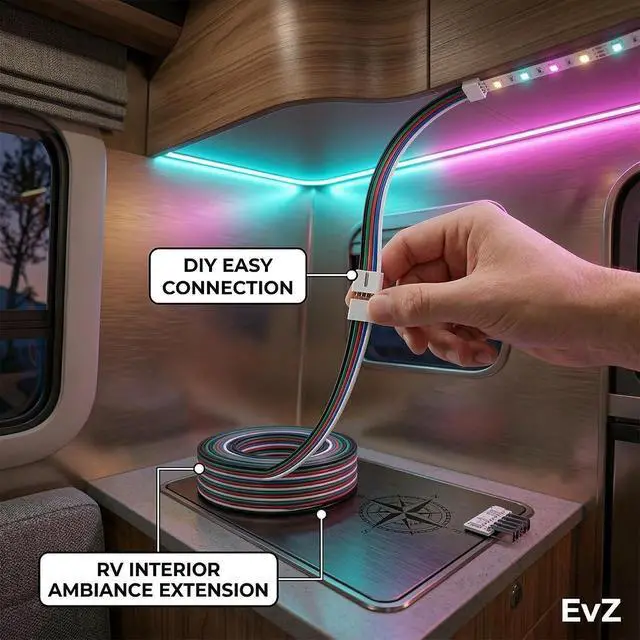 Alt view image 7 of 7 - EvZ 22 AWG 5-Pin RGBW LED Extension Cable (66ft/20m) - 5 Conductor 22 Gauge Parallel Hookup Wire for 5050 3528 RGB+White LED Strips, 12V/24V DC Ribbon Lights, Flexible tinned Copper (B-G-R-B-W)