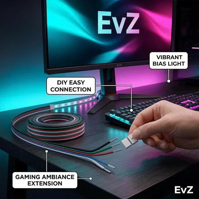 Alt view image 6 of 7 - EvZ 22 AWG 5-Pin RGBW LED Extension Cable (66ft/20m) - 5 Conductor 22 Gauge Parallel Hookup Wire for 5050 3528 RGB+White LED Strips, 12V/24V DC Ribbon Lights, Flexible tinned Copper (B-G-R-B-W)