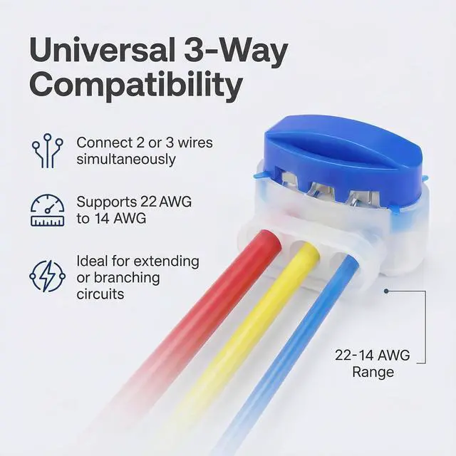 Alt view image 4 of 7 - GWHOLE 30pcs 3-Way Waterproof Wire Connectors for 22-14AWG Cables | Electrical IDC 314-BOX, Self-Stripping, Quick Splice Repair, For Robotic Lawn Mower, Irrigation, Landscape Lighting