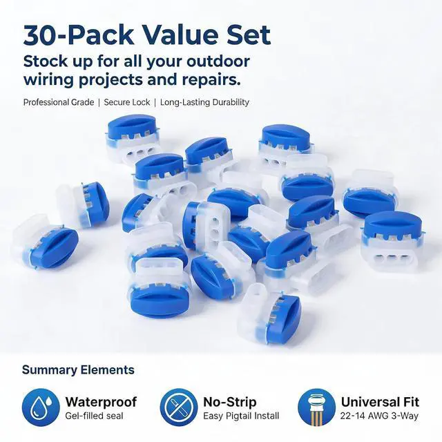 Alt view image 5 of 7 - GWHOLE 30pcs 3-Way Waterproof Wire Connectors for 22-14AWG Cables | Electrical IDC 314-BOX, Self-Stripping, Quick Splice Repair, For Robotic Lawn Mower, Irrigation, Landscape Lighting