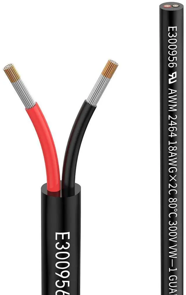 Main image of 18 Gauge 2 Conductor Wire 18/2 Electrical Wire Extension Cable 50 feet DC 5V/12V/24V/300V 18awg Oxygen Free Stranded Tinned Copper Wire Low Voltage Cable for LED Lamps Automotive(18/2-50FT)