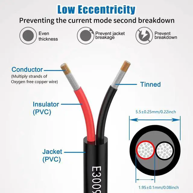 Alt view image 4 of 6 - 18 Gauge 2 Conductor Wire 18/2 Electrical Wire Extension Cable 50 feet DC 5V/12V/24V/300V 18awg Oxygen Free Stranded Tinned Copper Wire Low Voltage Cable for LED Lamps Automotive(18/2-50FT)