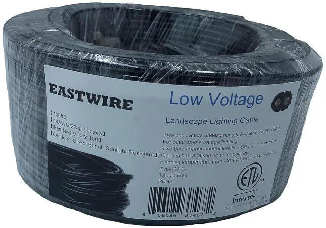 Main image of EASTWIRE ETL 14/2 100ft Direct Burial Low Voltage Landscape Lighting Wire | 14awg 2conductors pure copper Outdoor - Underground Low-Energy Circuit Cable, ULECC (14/2, 100FT-BLACK)