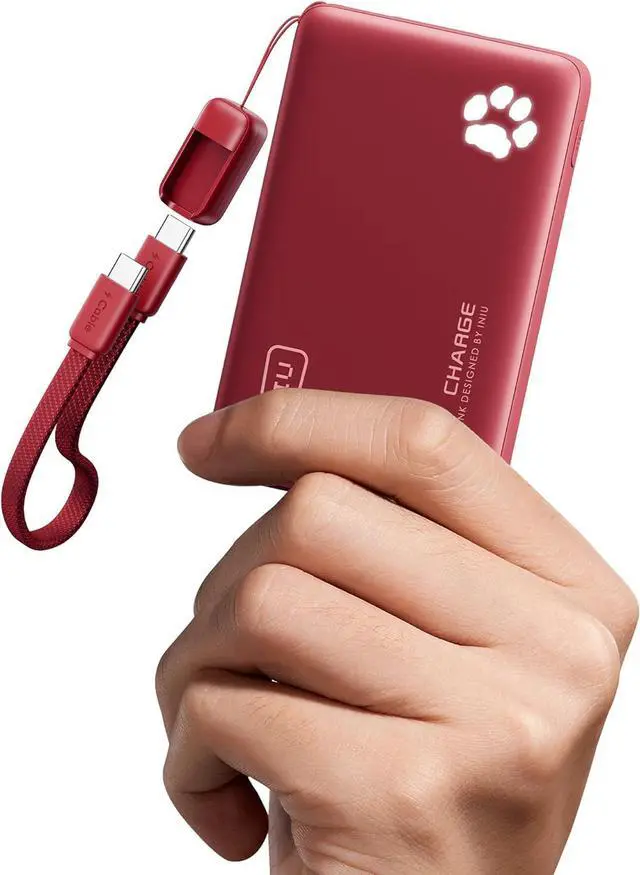 Main image of INIU 45W Fast Charging Portable Charger, Smaller 10000mAh Travel Power Bank | Flight-Safe, Detachable USB C Cable, Travel Essential, External Battery Phone Pack for iPhone 17 Samsung S26 iPad etc, Red