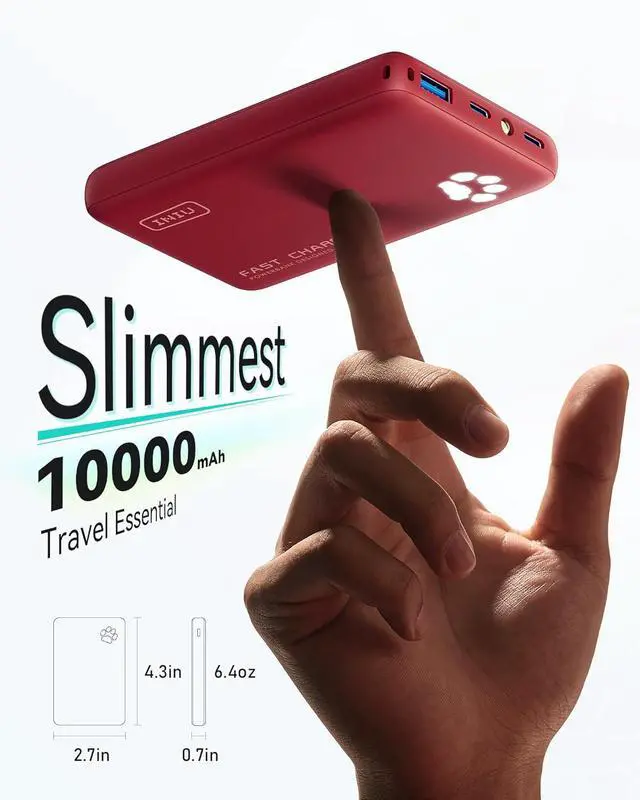 Alt view image 2 of 7 - INIU 45W Fast Charging Portable Charger, Smaller 10000mAh Travel Power Bank | Flight-Safe, Detachable USB C Cable, Travel Essential, External Battery Phone Pack for iPhone 17 Samsung S26 iPad etc, Red