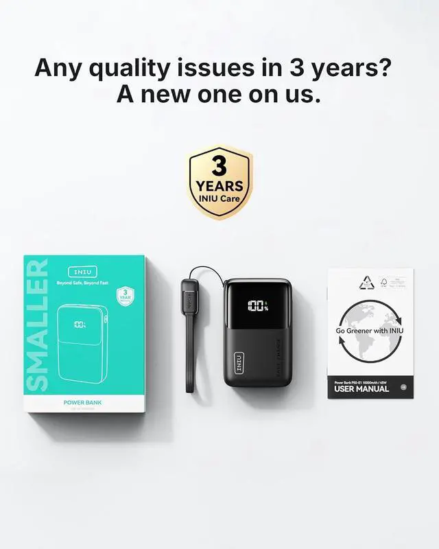 Alt view image 7 of 7 - Portable Charger Ultra Mini 10000mAh 45W Fast Charging Power Bank | Flight-Safe USB-C Cable Travel Essential 45W Battery Phone Pack for iPhone 17 16 S26 Google iPad etc