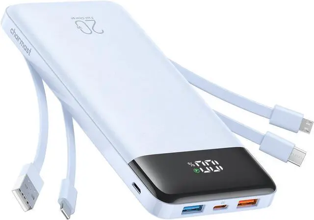 Main image of charmast Portable Charger Built-in Cables, 20000mAh Power Bank 6-Output | Travel Fast Charging Battery Pack for iPhone 17/16/15 Samsung Android, Flight-Approved, Multi-Device, USB-C & USB-A, LED %