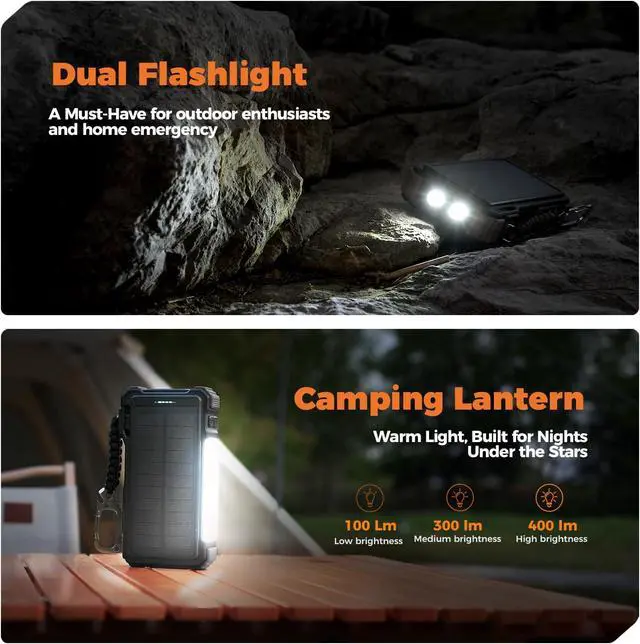 Alt view image 5 of 7 - BLAVOR Solar Power Bank 20000mAh Built-in Cables, Wireless Charger for Phones & Apple Watch, 20W Fast Charging Battery Pack with USB C, Flashlight, Solar Charger for iPhone, iPad, iWatch, Samsung