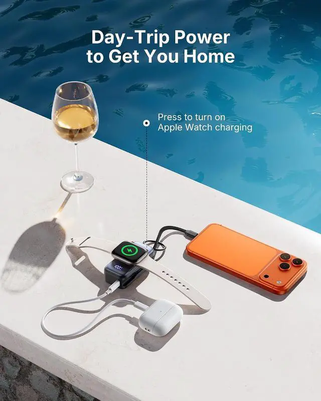 Alt view image 4 of 7 - INIU 20W SnapGo Portable Charger, 5000mAh Mini Power Bank for Apple Watch | 20W Fast Charging, Travel Keychain, Built-in USB-C Cable, Flight-Safe, Battery Pack for Apple Watch, iPhone 17 etc