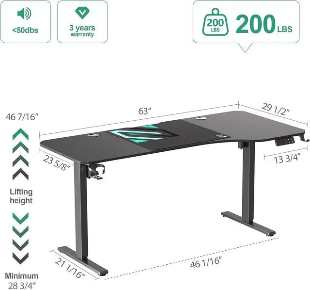 Alt view image 2 of 7 - JWX Dual Motor L Shaped Standing Desk 63, Electric Height Adjustable Gaming Desk with Memory Presets, Child Lock, Sit Stand Reminder, Carbon Fiber Desktop, Cable Management, Cup Holder