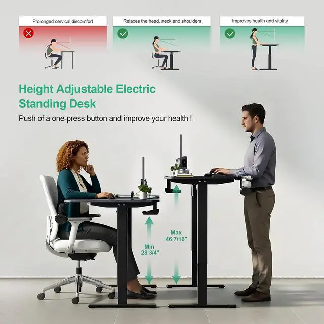 Alt view image 4 of 7 - JWX Dual Motor L Shaped Standing Desk 63, Electric Height Adjustable Gaming Desk with Memory Presets, Child Lock, Sit Stand Reminder, Carbon Fiber Desktop, Cable Management, Cup Holder