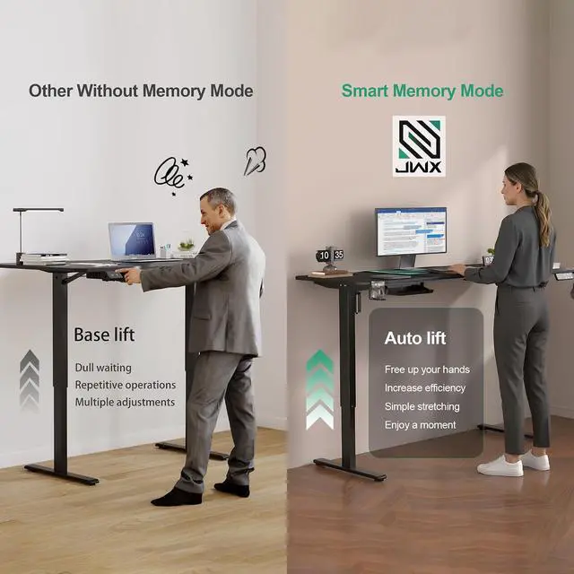 Alt view image 7 of 7 - JWX Dual Motor L Shaped Standing Desk 63, Electric Height Adjustable Gaming Desk with Memory Presets, Child Lock, Sit Stand Reminder, Carbon Fiber Desktop, Cable Management, Cup Holder