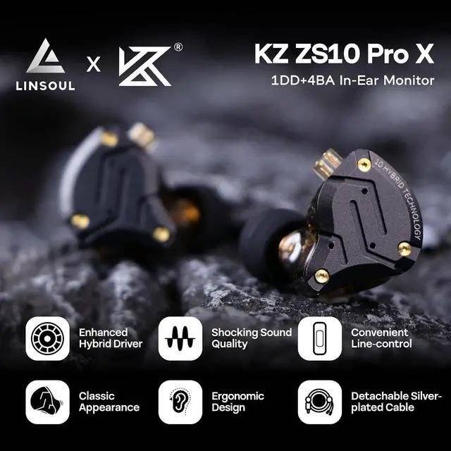 Alt view image 2 of 7 - Linsoul KZ ZS10 PRO X Upgraded 1DD+4BA Hybrid Driver HiFi in Ear Earphones IEM with Alloy Faceplate, Detachable Silver-Plated Recessed 2Pin Cable for Audiophile Musician DJ Stage(with Mic)