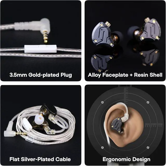 Alt view image 3 of 7 - Linsoul KZ ZS10 PRO X Upgraded 1DD+4BA Hybrid Driver HiFi in Ear Earphones IEM with Alloy Faceplate, Detachable Silver-Plated Recessed 2Pin Cable for Audiophile Musician DJ Stage(with Mic)