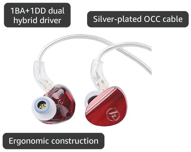 Alt view image 3 of 7 - Linsoul 7HZ SONUS 1DD+1BA Dual Driver in Ear Monitor HiFi Wired Earbuds IEM | with Detachable High-end Silver-Plated OCC Cable, Aluminum Back Cavity for Audiophile, Gaming Earbuds, Red, 3.5mm