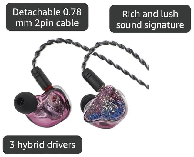Alt view image 3 of 7 - Linsoul Kiwi Ears Forteza in Ear Monitor, 1BA + 2DD HiFi Wired Earbuds | IEMs for Gaming, Three-way Passive Crossover, with Detachable 0.78mm 2Pin IEM Cable for Musicians Audiophiles, Purple