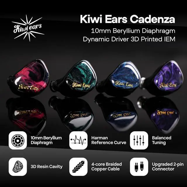 Alt view image 2 of 7 - Linsoul Kiwi Ears Cadenza 10mm Beryllium Dynamic Driver IEM 3D Printed with Detachable Interchangeable Plug 0.78 2pin 3.5mm IEM Cable for Musician Audiophile (Green)
