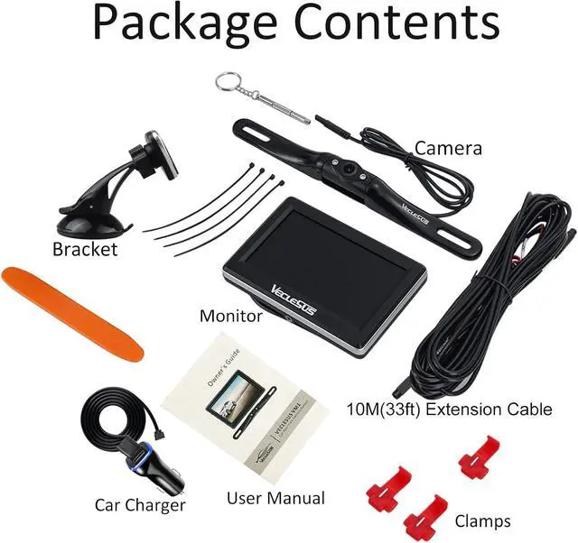 Alt view image 7 of 7 - VM1 Wired Backup Camera Kit with 4.3 Monitor, 1080P License Plate Camera, IP68 Waterproof Night Vision, Reverse/Continuous View for Car, SUV, Pickup, Sedan, Truck, 33ft Cable