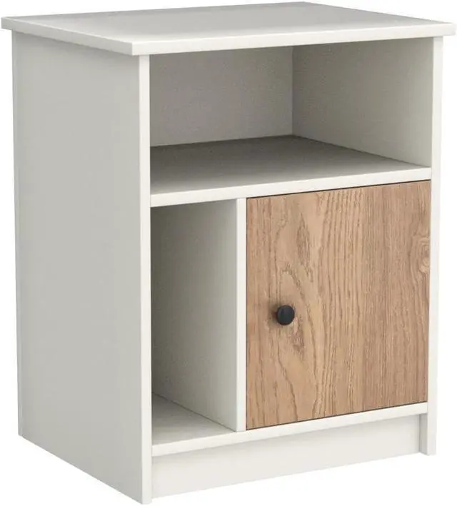 Alt view image 5 of 7 - Giantex White Nightstand Set of 2, 25" Tall End Side Table with 1 Door & 2 Open Shelves, Wood Bedside Table with Cable Management Hole, Modern Night Stand Bedside Cabinet for Bedroom