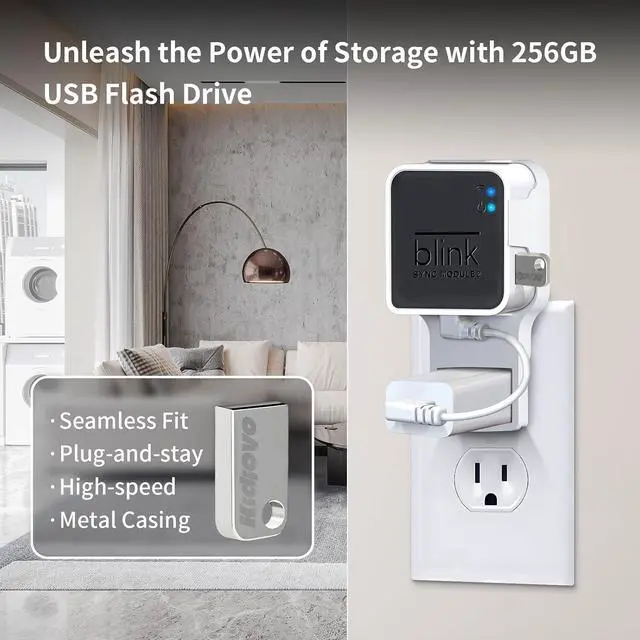 Alt view image 2 of 7 - 256GB Blink USB Flash Drive & Wall Mount for Blink Sync Module 2 with Short Cable - Save Space - No Messy Wires - Easy Move Mount Bracket Holder for Blink Outdoor Indoor Security Camera (1 Pack)