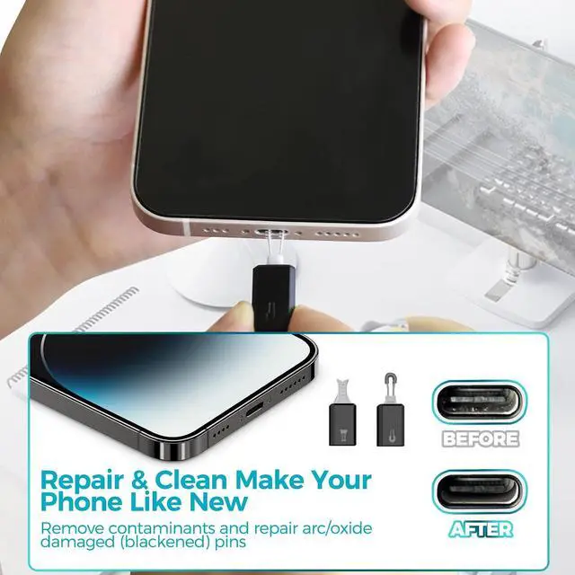 Alt view image 2 of 7 - Charging Port Cleaning Tool for iPhone, JiaTeums Cleaning and Repair Kit for iPhone and Airpod,Cell Phone,Laptop PC USB C Type C Charging Slot and Lightning Data Cable (Black)