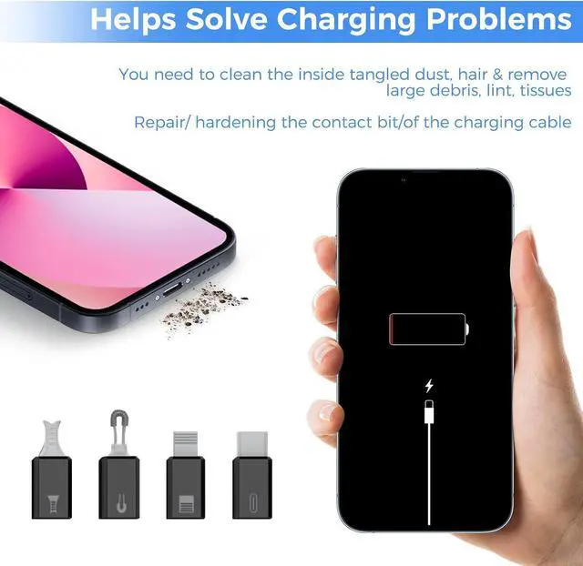 Alt view image 4 of 7 - Charging Port Cleaning Tool for iPhone, JiaTeums Cleaning and Repair Kit for iPhone and Airpod,Cell Phone,Laptop PC USB C Type C Charging Slot and Lightning Data Cable (Black)