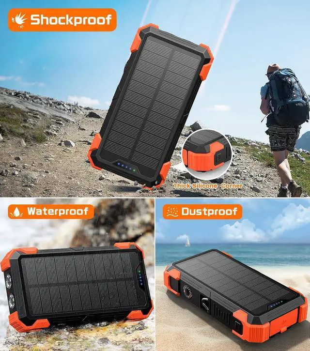 Alt view image 3 of 7 - GOODaaa Solar Power Bank 24000mAh, Portable Charger with 4 Built-in Cables, 15W Fast Charging 5 Outputs 2 Inputs Battery Pack, Thermometer & SOS Flashlight for iPhone 17/16, Samsung, All Cell Phones