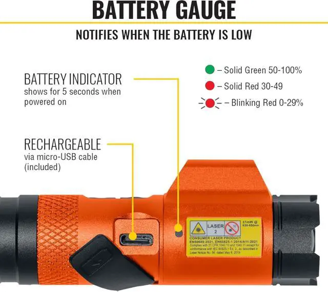 Alt view image 4 of 7 - KLEIN TOOLS 56040 Magnetic LED Flashlight, 350 Lumen Rechargeable Flashlight, Twist Focus, Laser Pointer, Hands-Free, USB Charging Cable, for Work and Outdoor