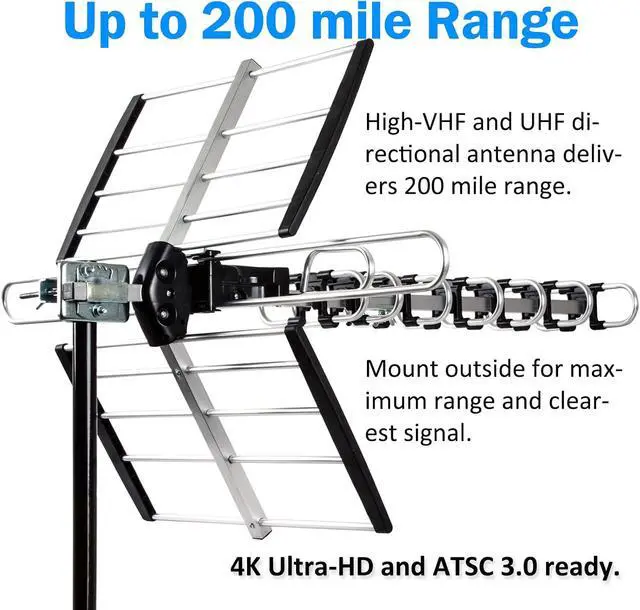 Alt view image 2 of 6 - Five Star Outdoor HDTV Antenna up to 200 Mile Long Range, Attic or Roof Mount TV Antenna, Long Range Digital OTA Antenna for 4K 1080P VHF UHF Includes J Mount, 40 ft. RG6 Coaxial Cable