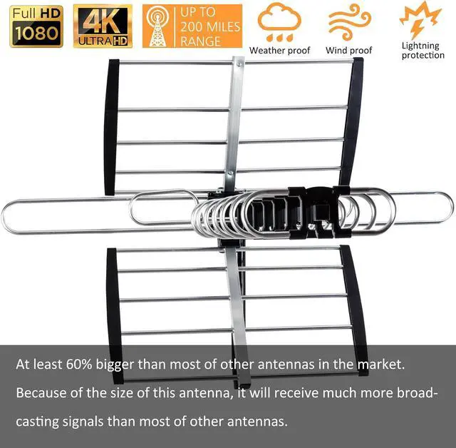 Alt view image 4 of 6 - Five Star Outdoor HDTV Antenna up to 200 Mile Long Range, Attic or Roof Mount TV Antenna, Long Range Digital OTA Antenna for 4K 1080P VHF UHF Includes J Mount, 40 ft. RG6 Coaxial Cable