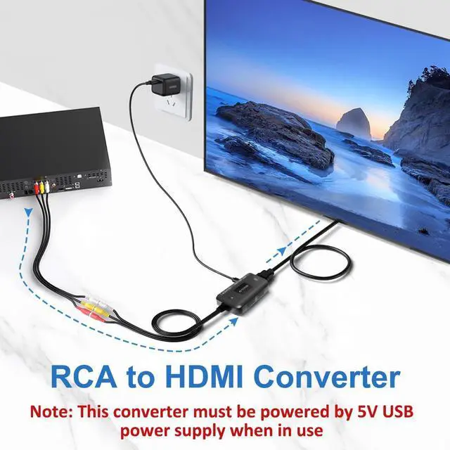 Alt view image 2 of 7 - RCA to HDMI Converter, 1080P RCA Composite AV to HDMI Video Converter Cable Compatible with Wii NES N64 PS2 Xbox 360 Sega Genesis VHS VCR DVD Players to TV Display with HDMI Interface