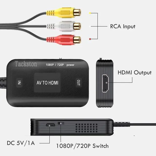 Alt view image 4 of 7 - RCA to HDMI Converter, 1080P RCA Composite AV to HDMI Video Converter Cable Compatible with Wii NES N64 PS2 Xbox 360 Sega Genesis VHS VCR DVD Players to TV Display with HDMI Interface