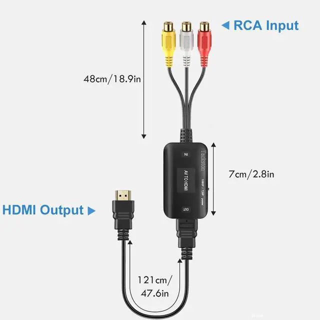 Alt view image 6 of 7 - RCA to HDMI Converter, 1080P RCA Composite AV to HDMI Video Converter Cable Compatible with Wii NES N64 PS2 Xbox 360 Sega Genesis VHS VCR DVD Players to TV Display with HDMI Interface