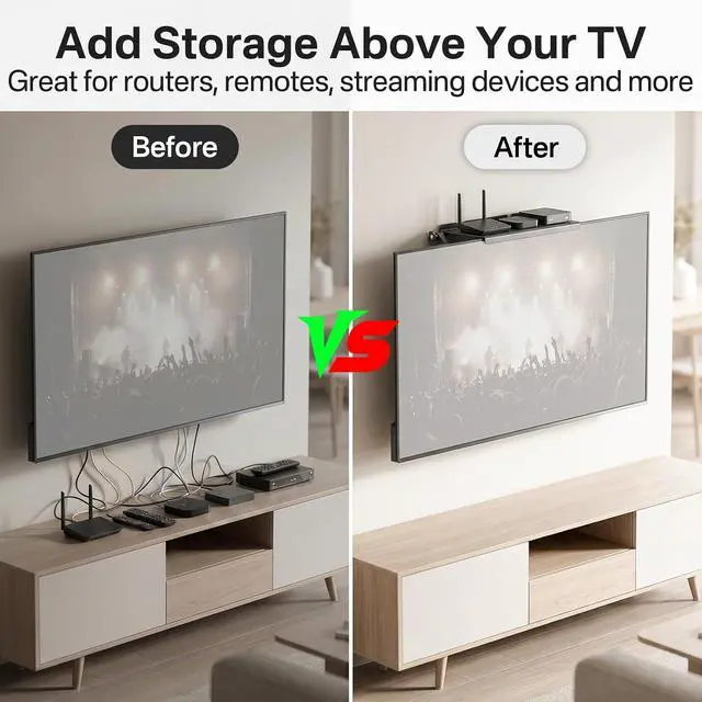 Alt view image 2 of 6 - 13 Inch Wide Platform TV Top Shelf for Cable Box, Adjustable Shelf for Top of TV with Remote Holder & Anti-Slip Legs, Flat Screen TV Top Shelf for Streaming Devices, Router, Media Box, Game Console