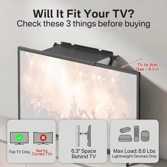 Alt view image 3 of 6 - 13 Inch Wide Platform TV Top Shelf for Cable Box, Adjustable Shelf for Top of TV with Remote Holder & Anti-Slip Legs, Flat Screen TV Top Shelf for Streaming Devices, Router, Media Box, Game Console