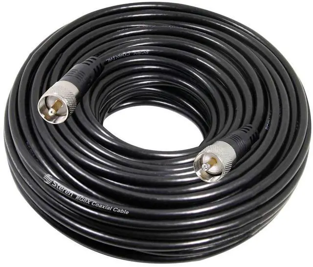 Main image of STEREN RG8X Coaxial Cable 100 ft, CB Coax Cable with PL259 UHF Connectors, Male to Male Low Loss 50 Ohm for HAM Radio, LMR400, Antenna Analyzer