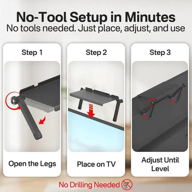 Alt view image 5 of 6 - 13 Inch Wide Platform TV Top Shelf for Cable Box, Adjustable Shelf for Top of TV with Remote Holder & Anti-Slip Legs, Flat Screen TV Top Shelf for Streaming Devices, Router, Media Box, Game Console