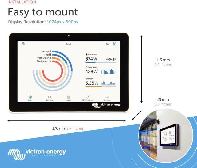 Alt view image 3 of 6 - Victron Energy GX Touch 70 Display Screen for Cerbo GX - 7-Inch | Waterproof Touchscreen for System Monitoring and Control, Easy Mounting with Bolted Installation, HDMI Cable Included
