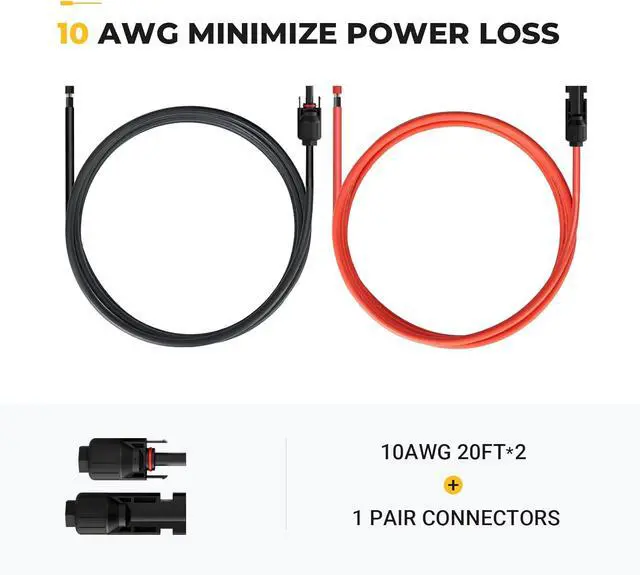 Alt view image 6 of 7 - BougeRV 20 Feet 10AWG Solar Extension Cable with Female and Male Connector with Extra Pair of Connectors Solar Panel Adaptor Kit Tool (20FT Red + 20FT Black)