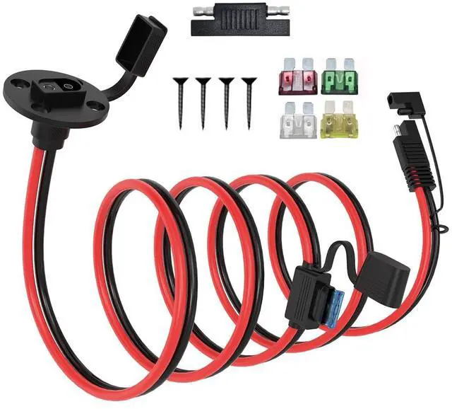 Main image of ELFCULB SAE Wall Port Cable 10AWG 5FT with Fuse for RV Charging | SAE sidewall port cable with stranded tinned copper wire for RVs, solar charging systems, and battery maintenance.