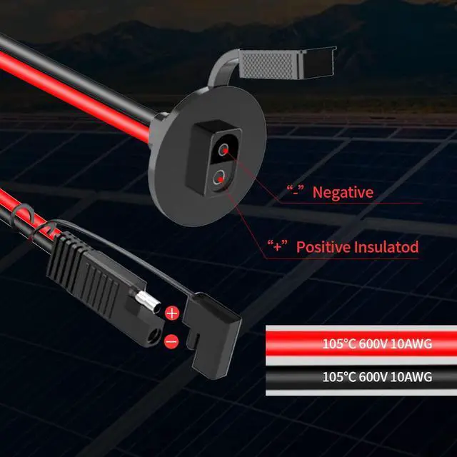 Alt view image 2 of 7 - ELFCULB SAE Wall Port Cable 10AWG 5FT with Fuse for RV Charging | SAE sidewall port cable with stranded tinned copper wire for RVs, solar charging systems, and battery maintenance.