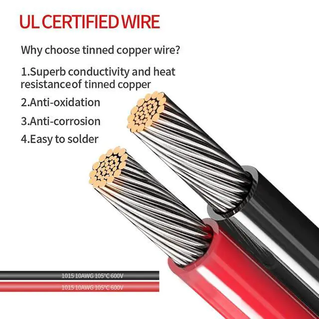 Alt view image 5 of 7 - ELFCULB SAE Wall Port Cable 10AWG 5FT with Fuse for RV Charging | SAE sidewall port cable with stranded tinned copper wire for RVs, solar charging systems, and battery maintenance.