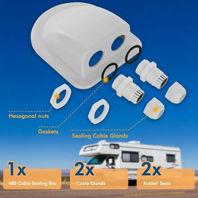Alt view image 4 of 7 - RESTMO 2 Pack IP68 Waterproof Solar Cable Entry Gland | Weather Resistant Dual Cable Entry Housing for Solar Panels of RV, Caravan, Marine, Boat, Cabin, White