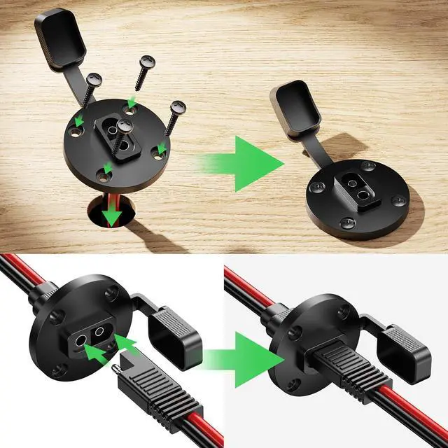 Alt view image 6 of 7 - SAE Connector Power Socket Sidewall Port, 10AWG Cable Weatherproof Cable Quick Connect Panel Mount Universal Flush Mount Adapter for Solar Generator Battery Charger (2 Pack)