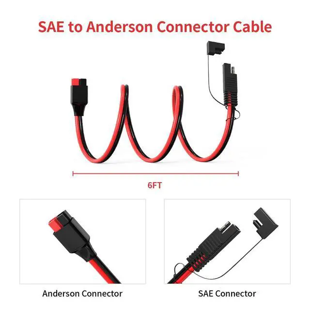 Alt view image 6 of 7 - ELFCULB SAE to 45A Power Connector Cable Compatible with Anderson 10AWG 6FT | 45A power connector to SAE cable with stranded tinned copper wire for batteries, RVs, and portable power systems.