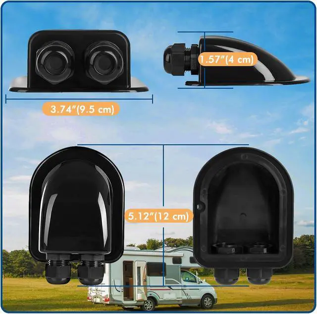 Alt view image 4 of 6 - RESTMO 2 Pack IP68 Waterproof Solar Cable Entry Gland | Weather Resistant Dual Cable Entry Housing for Solar Panels of RV, Caravan, Marine, Boat, Cabin, Black
