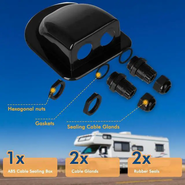 Alt view image 5 of 6 - RESTMO 2 Pack IP68 Waterproof Solar Cable Entry Gland | Weather Resistant Dual Cable Entry Housing for Solar Panels of RV, Caravan, Marine, Boat, Cabin, Black